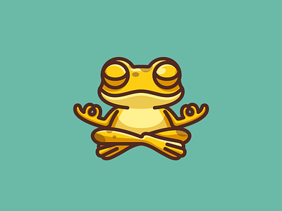 Meditating Frog balance cartoon character chill frog game gold golden guru humor illustrative logo mascot meditating meditation playful silly toad yoga zen