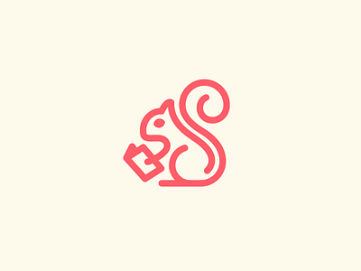Red Squirrel Reading a Book animal bookstore branding character clean elegant icon identity illustrative library line logo minimal monoline outline reading red squirrel simple