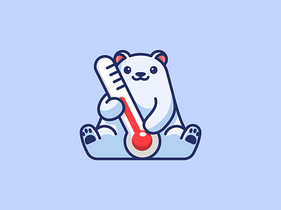 Polar Bear & Thermometer adorable animal bold cartoon character childrens cute friendly happy illustration kids mascot modern outline polar bear simple smile temperature thermometer vector