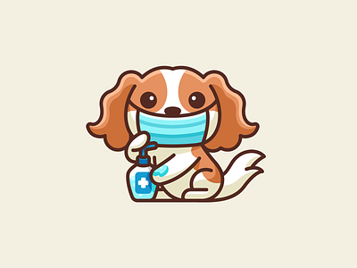 Cavalier King Charles Spaniel adorable breed cartoon cavalier king charles spaniel clean coronavirus covid 19 covid19 cute dog drawing hand sanitizer hygiene illustration illustrative mascot mask medical pet puppy