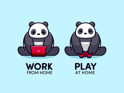 Stay Home controller corona coronavirus covid-19 cute epidemic game home house illustration laptop panda pandemic play playstation4 stay stayhome virus workfromhome working