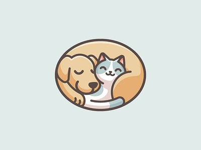 Sleeping Dog & Cat adorable bed branding cartoon cat cute dog doggy ellipse fun geometric geometry illustrative kitten logo lovely pet playful relaxing sleeping