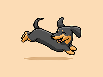 Happy Dachshund adorable cartoon cheerful cute dachshund dog flat fun happy illustration illustrative jumping outline playful puppy sausage dog simple smile weekend weiner