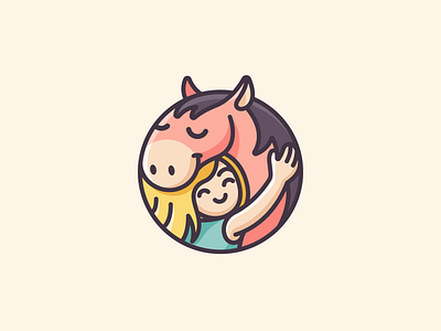 Girl & Pony adorable branding care cartoon children circular cute horse horsemanship hug identity illustrative logo kid logo logo illustration love lovely pony riding woman