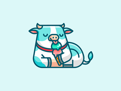 Lazy Cow adorable animal cartoon cattle character children cow cute enjoy fun funny ice cream illustrative logo kids lazy logo lovely mascot playful relaxing
