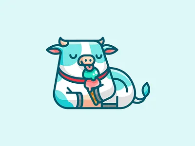 Lazy Cow adorable animal cartoon cattle character children cow cute enjoy fun funny ice cream illustrative logo kids lazy logo lovely mascot playful relaxing