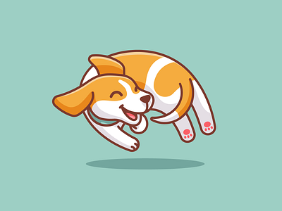 Dog Chasing Its Own Tail adorable animal beagle cartoon character children cute dog doggy dynamic fun happy illustration joyful jumping mascot pet playful puppy tail