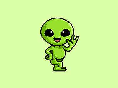 Alien adorable alien character creature cute earth friendly green greetings happy hello illustration kawaii lovely mascot monster smile space sticker design ufo