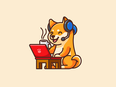 Shiba WFH adorable cartoon character coffee cute dog funny happy headphone hero image illustration laptop mascot music playful relaxing shiba inu wfh work from home working