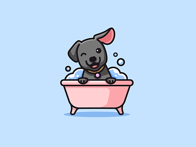 Dog Grooming bath bathroom bubble cartoon character cute dog doggy fun grooming happiness happy logo outline pet playful puppy smile symbol water