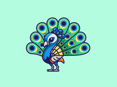 Peacock adorable animal beautiful beauty bird cartoon character colorful cute elegant exotic feather illustration mascot peacock peafowl pretty quill sticker design tail