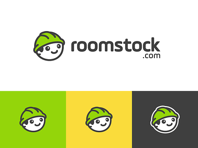 Roomstock brand branding construction contractor cute dynamic friendly fun happy hard hat icon iconic identity logo mark minimalist playful simple symbol worker