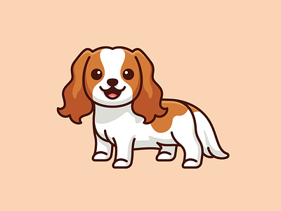Cavalier King Charles Spaniel adorable beautiful bold outline breed canine cartoon cavalier king charles spaniel character cute dog doggy furry hair happy illustration mascot pet pooch puppy sticker design