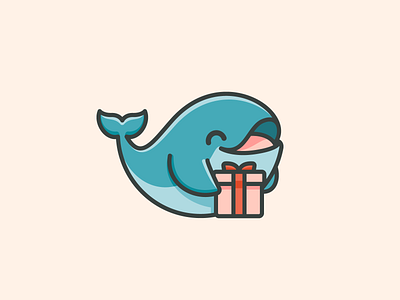 Gift Whale adorable box cartoon character cute fish gift giveaway happiness happy identity illustrative logo mascot logo present sea symbol whale wish wishlist