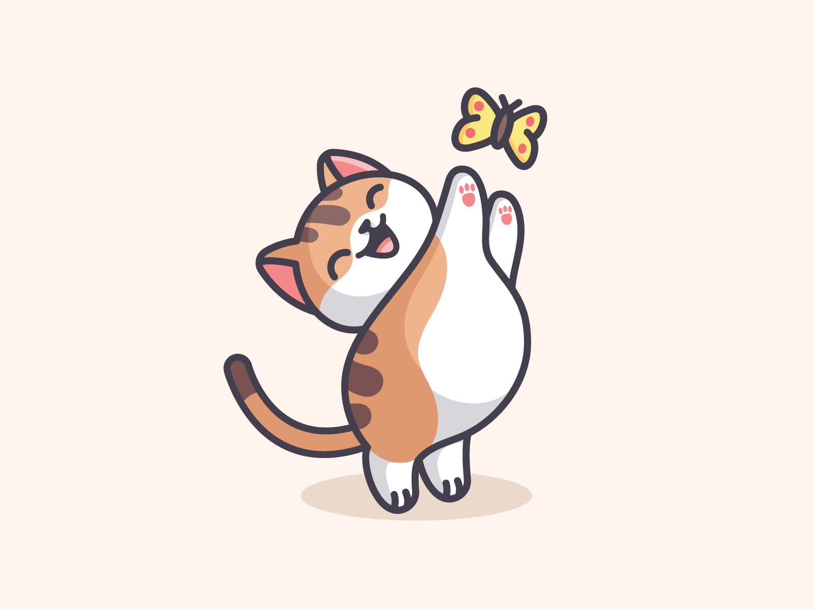 Cat Catching Butterfly adorable butterfly cat catching character cute fat funny happy holiday illustration joyful kitten kitty lovely mascot pet playful positive weekend