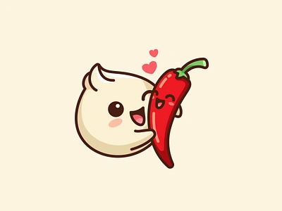 Steamed Bun and Red Pepper adorable bao cartoon character china chinese cute dimsum food friends happy hugging illustrative kawaii logo love lovely mascot red pepper steamed bun