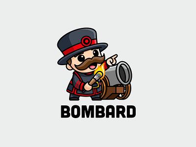 Bombard adorable attack bodyguard bomb bombard branding british cannon cartoon character cute fat fire guard illustrative logo logo mascot royal security yeoman warder