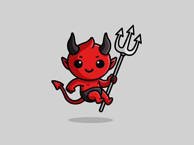 Devil adorable baby character children cute demon devil evil floating flying halloween helloween horn illustration kids lovely mascot monster red trident