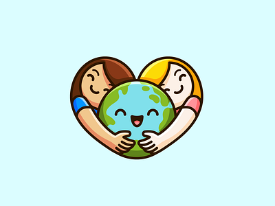 Children / World / Heart adorable branding cartoon charity children creative cute earth fun girl globe heart hugging identity kids logo love playful smart world