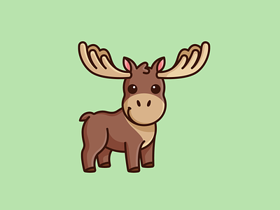 Moose adorable animal baby cartoon character chibi child chubby cute friendly happy horn illustration kawaii kids lovely mascot moose outline smile