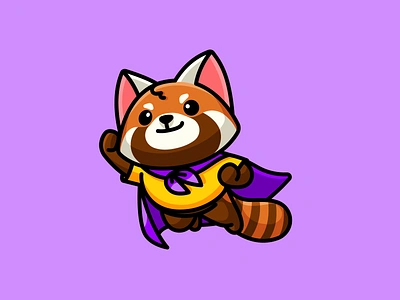 Super Red Panda adorable animal cape character child children confidence cute dream flying goal illustration jumping kid mascot red panda simple success superhero wonder