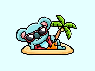 Koala on Holiday adorable australia bali beach bear character cool cute happy hawaii holiday illustration koala mascot palm relaxing sunglasses travel tree vacation