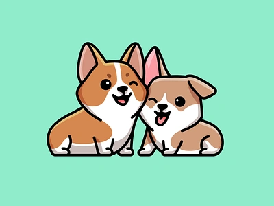 Tofu & Boshi the Corgis adorable best friend branding character chibi corgi cute dog friendly fun happy illustrative logo lovely mascot pembroke welsh pet playful short wink