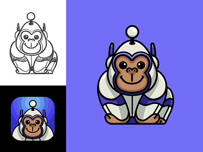 Personalized Apollo Character adorable animal ape apollo app icon astronaut character cute friendly futuristic gorilla illustration ios iphone kingkong mascot monkey reddit sketch space technology