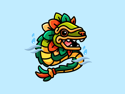 Quetzalcoatl adorable animal aztec character cultural culture cute dragon god illustration mascot mythology quetzalcoatl rain scary serpent snake tail teeth wind