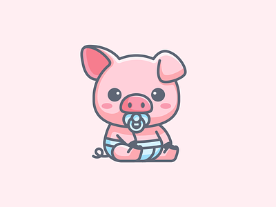 Baby Pig adorable animal apparel baby brand branding cute diaper fun identity illustrative little logo newborn pacifier pig piglet pink playful toddler