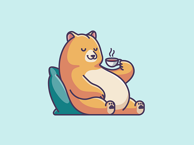 Relaxing Bear adorable animal bear brown cartoon coffee cute drinking funny happy illustration lazy lovely relaxing simple sitting sleeping tea time weekend