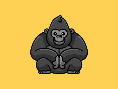 Gorilla adorable ape character cool crouching cute friendly funny gorilla happy illustration kingkong mascot monkey playful simple sitting smiling sticker design symmetry