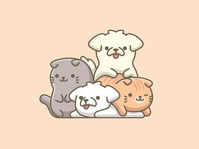 Best Friends adorable animal anime cartoon cat children cuddling cute dog doggy friend funny illustration japanese kawaii kids kitten pet puppy simple