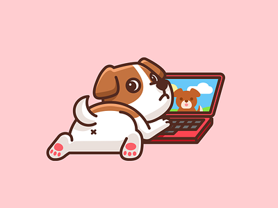Dogflix and Chill adorable animal butt chill cute dog doggy episode funny illustration laptop movie netflix night pet puppy saturday video call watching weekend
