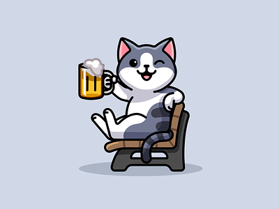 Gray Cat - Cheers! adorable after work animal beer cartoon cat character cheerful cheers cute fun funny gray happy illustration kitten mascot pet playful toast