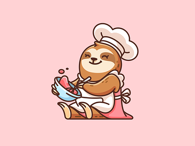 Sloth making Pudding adorable animal brand branding cartoon character chef cooking cute female feminine identity illustrative logo japanese logo logo illustration mascot pudding purin sloth