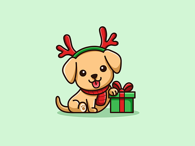 Christmas Puppy adorable baby cartoon character christmas cute dog doggie gift happy holiday illustration illustrative mascot merry christmas pet puppy reindeer season greetings xmas
