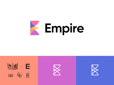 E + Crown abstract brand branding colorful creative crown dynamic e empire fun identity initial king letter logo mark media playful smart symbol