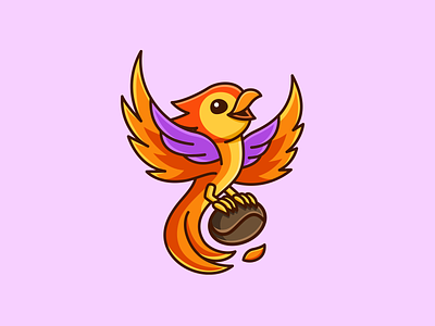 Phoenix & Coffee bird bold brand branding cafe cartoon character coffee creature cute fun identity illustrative logo mascot motivation mythical phoenix playful rising