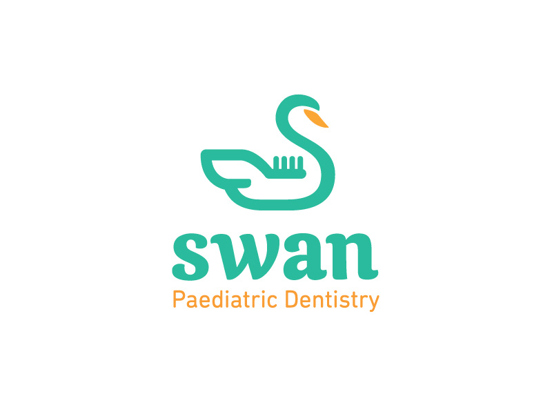 Swan + Toothbrush animal dentist teeth tooth cute duck logo children care dental toothbrush swan