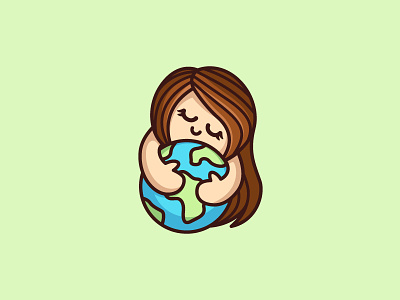Happy Earth Day branding care cartoon cute earth earthday girl globe hug identity illustration logo