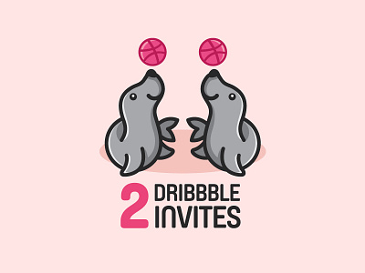2 Dribbble Invites character mascot cute friendly dribbble fun funny give giveaway illustration illustrative invite invitation join member logo identity prospect prospects seal animal talent player