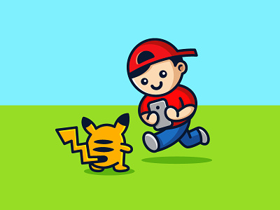 2016 Trending Pose cartoon nintendo catch catching cute fun funny hunt hunting illustration illustrative innovation technology logo game play mascot people pikachu character pokemon go trainer pose trend trending