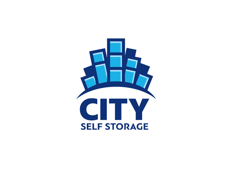 City + Pile of Boxes fun dynamic modern cartoon room space property rent industry industrial rental cargo garage moving house warehouse building secure security pile of box city self storage brand branding logo identity