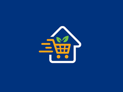 Organic Food Delivery app apps application brand branding dynamic motion fast delivery fresh organic food grocery cart home house leaf plant logo identity quick speed shop shopping symbol icon