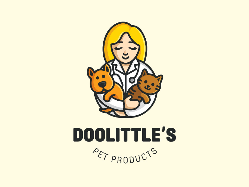 Veterinary - Final pet dog puppy cute fun funny logo identity flat cartoon comic care clinic veterinary veterinarian friendly cat illustrative illustration animal character doctor people medical food geometry geometric hug warm