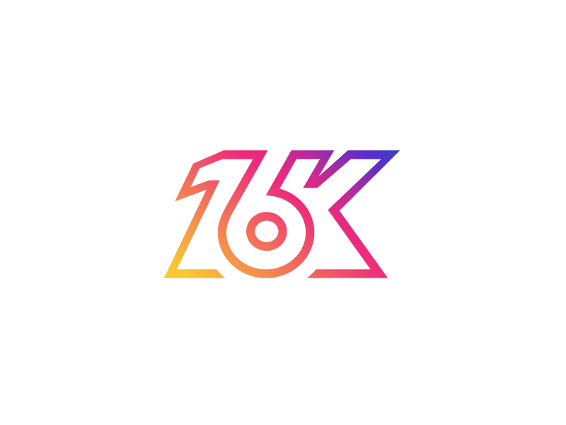 16K Followers! celebration happy initial number font treatment typography lettering achievement milestone follow following instagram follower 16 k monogram brand branding logo identity