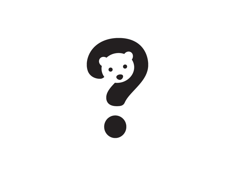 Bear + Question Mark brand hidden illustrative illustration negative space playing ball app apps application baby cute fun smart clever black and white question mark animal playful polar bear logo identity