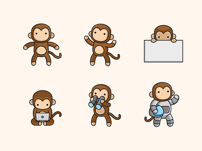 Monkey ape primate brand branding character mascot cute fun friendly friendly children happy simple illustrative illustration logo identity marketing campaign monkey animal space astronaut ui ux web