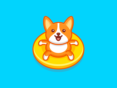 Swimming Corgi - Opt 2 brand branding character mascot corgi dog cute fun funny friendly animal illustrative illustration app kids children girl logo mark pet puppy pool float ring swim swimming symbol icon